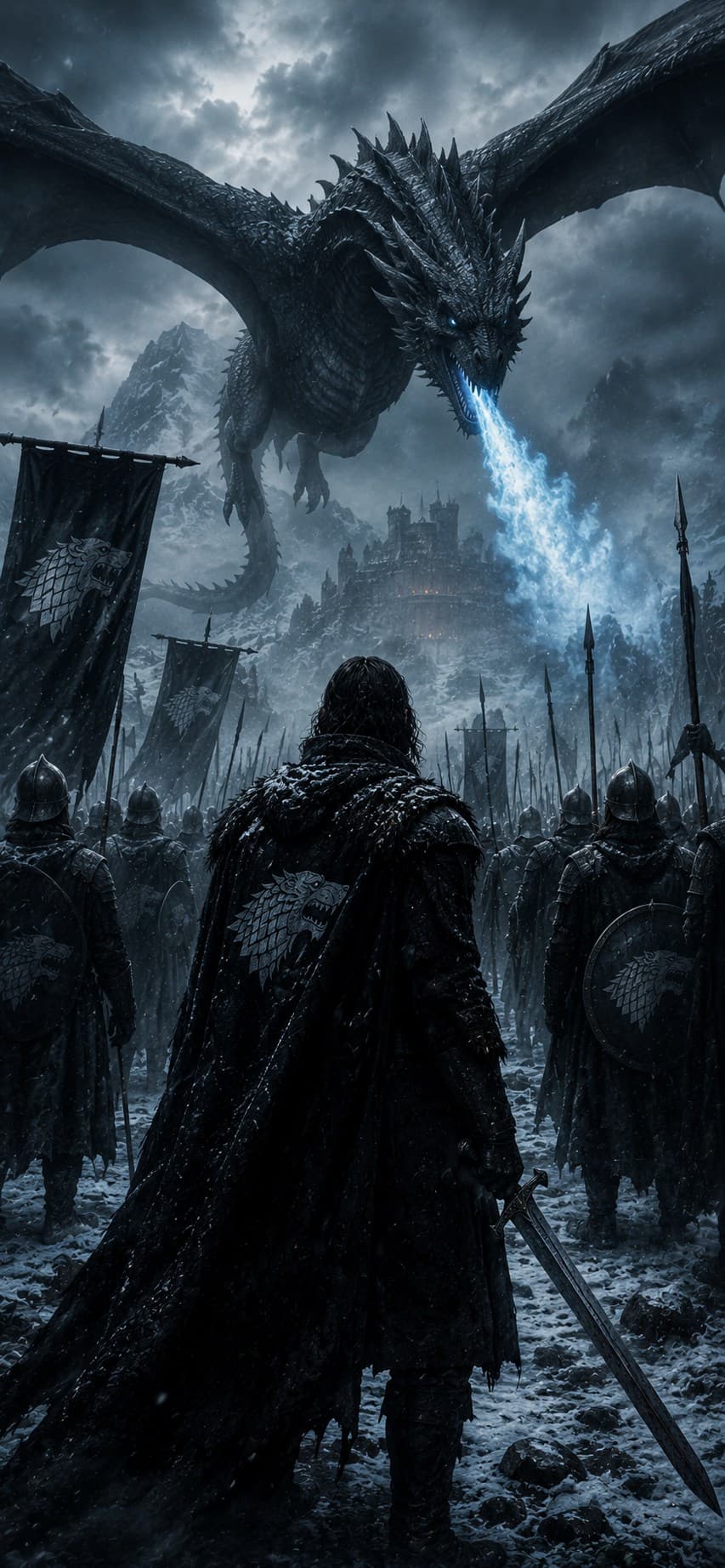 Game of Thrones Dragon with Winter soldier – 853x1844 Fantasy wallpaper